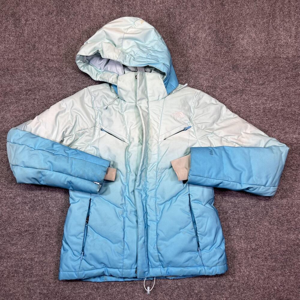 The North Face 700 Jacket Womens S Blue Ombre Hooded Down Puffer Zip Pockets Ski